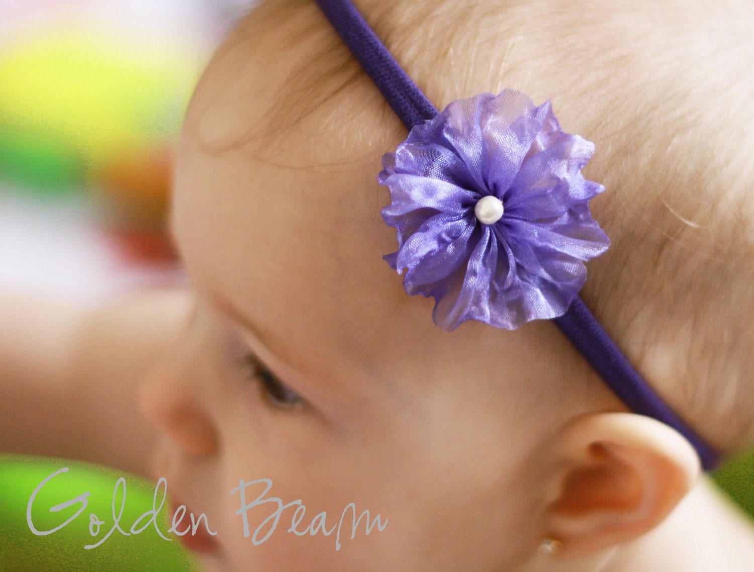 Flower Headband - Purple Organza Flower  Handmade Headband