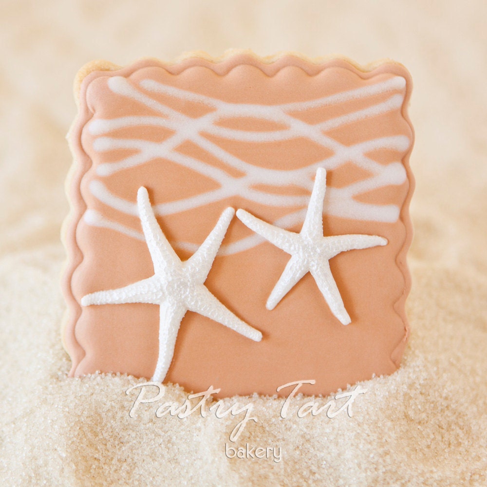 Beach Wedding Starfish Pair Cookie Favors Square // 1 doz. //  Wedding Favors // Bridal Shower Favors // Star Fish Birthday Party Favors