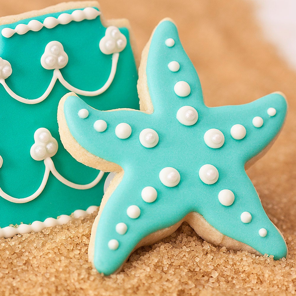 Aqua Mint Starfish Beach Wedding Cookie Favors // 1 doz. // Wedding Favors // Bridal Shower Favors // Star Fish Birthday Party Favors