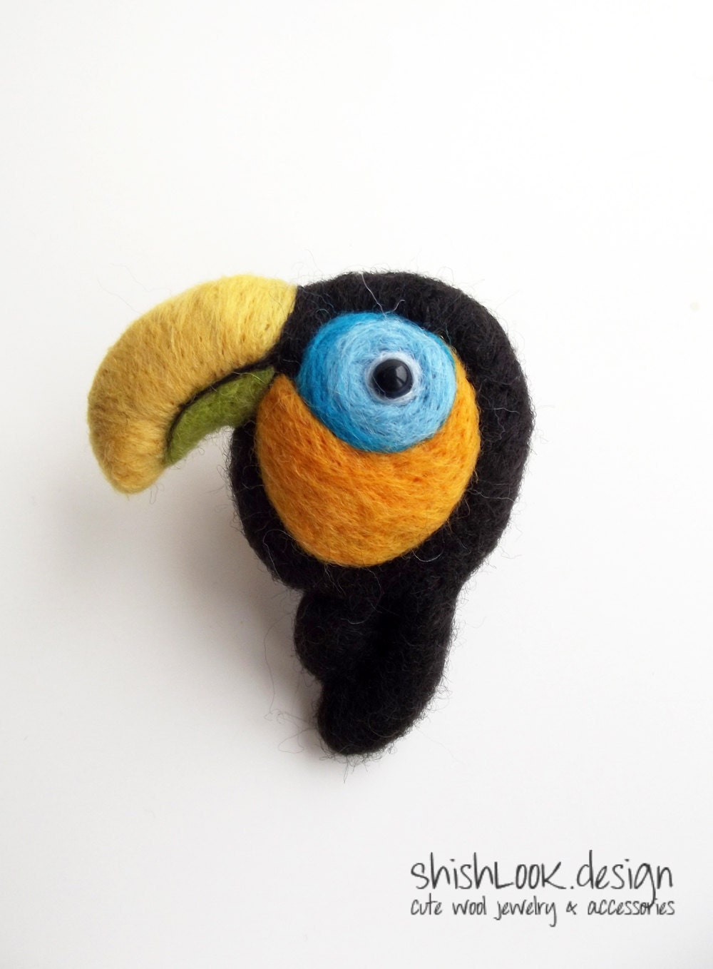 Toucan, Hand felted Brooch, Bird Jewelry