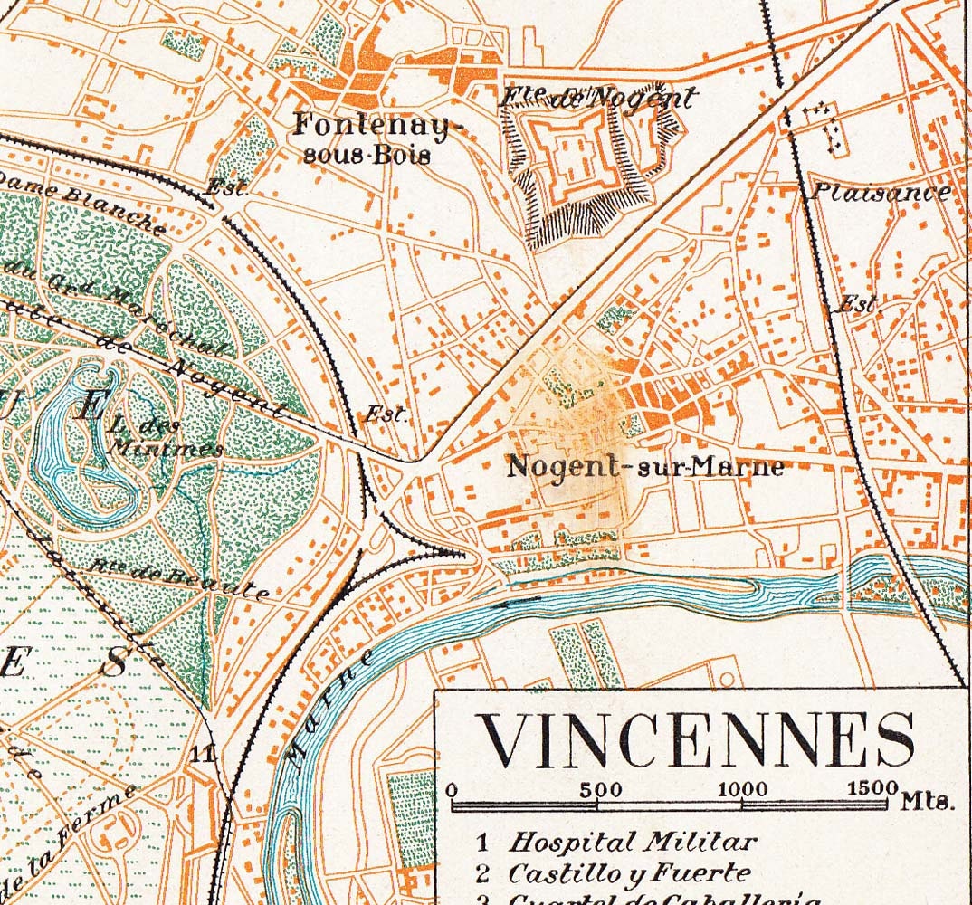 Vicennes Vintage City Plan  Street Map 1920s France