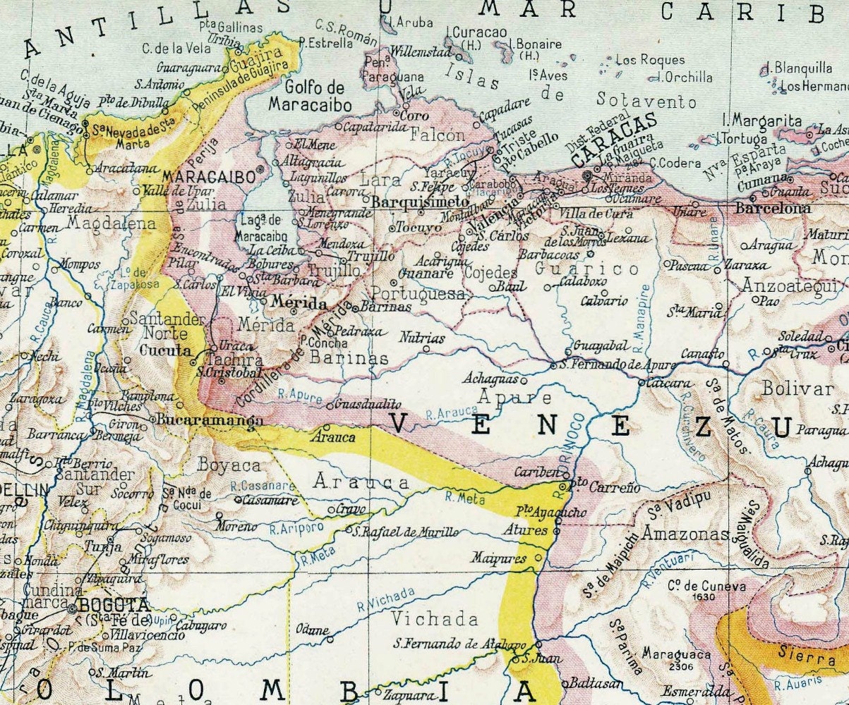 1942  Colombia, Ecuador, Venezuela Vintage Map