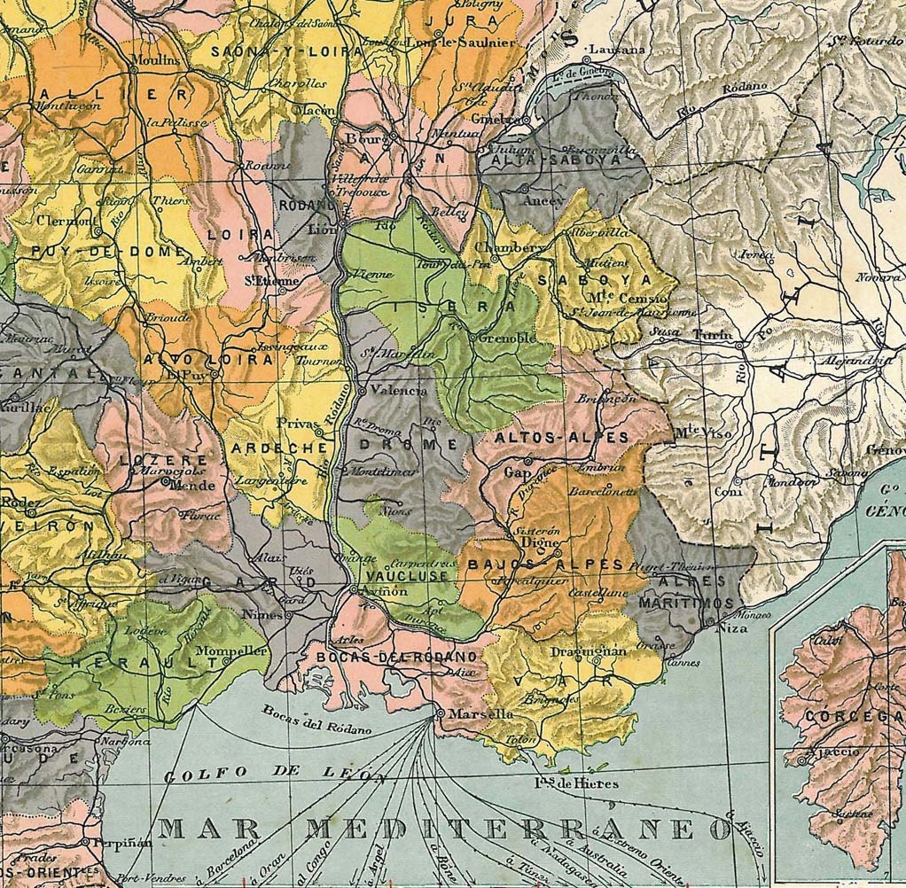 Political Map France Antique 1910s Paris