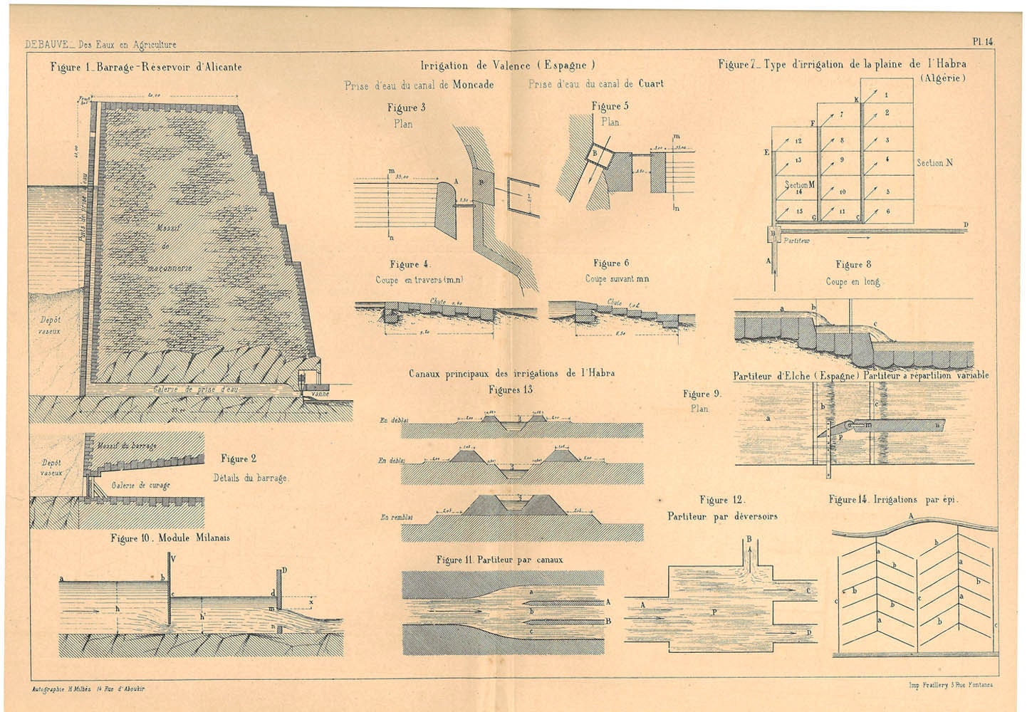 1872 Irrigation Systems Spain Algeria Technical Drawing Print to frame