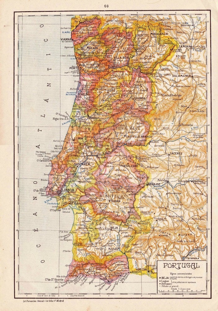 1942 Map of Portugal Original Vintage to Frame