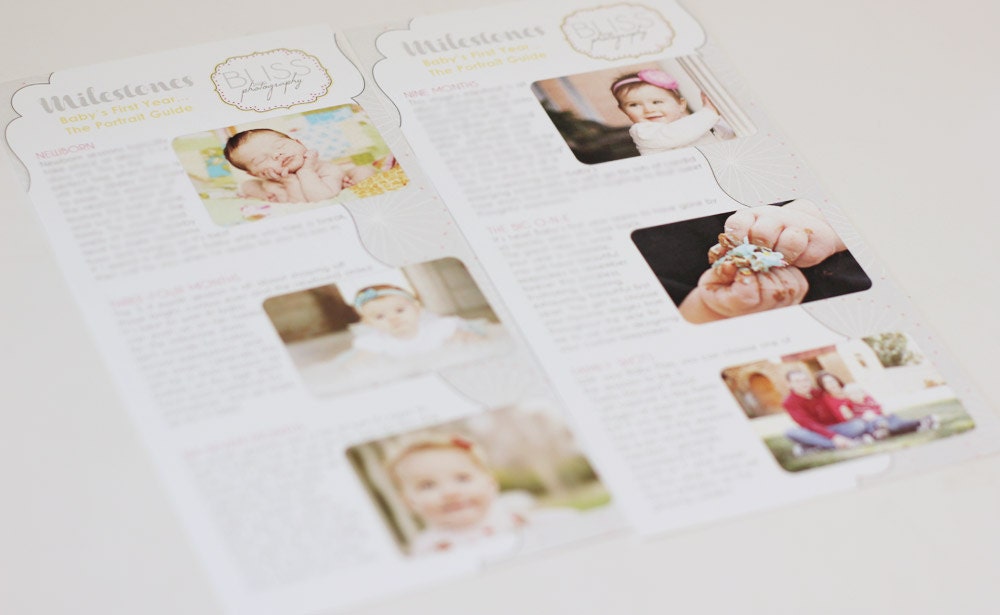 Baby's First Year Portrait Guide - 4x8 Milestones Marketing Postcard Photo Card PSD Photoshop INSTANT DOWNLOAD