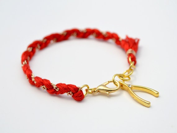 Coral red cotton braid bracelet