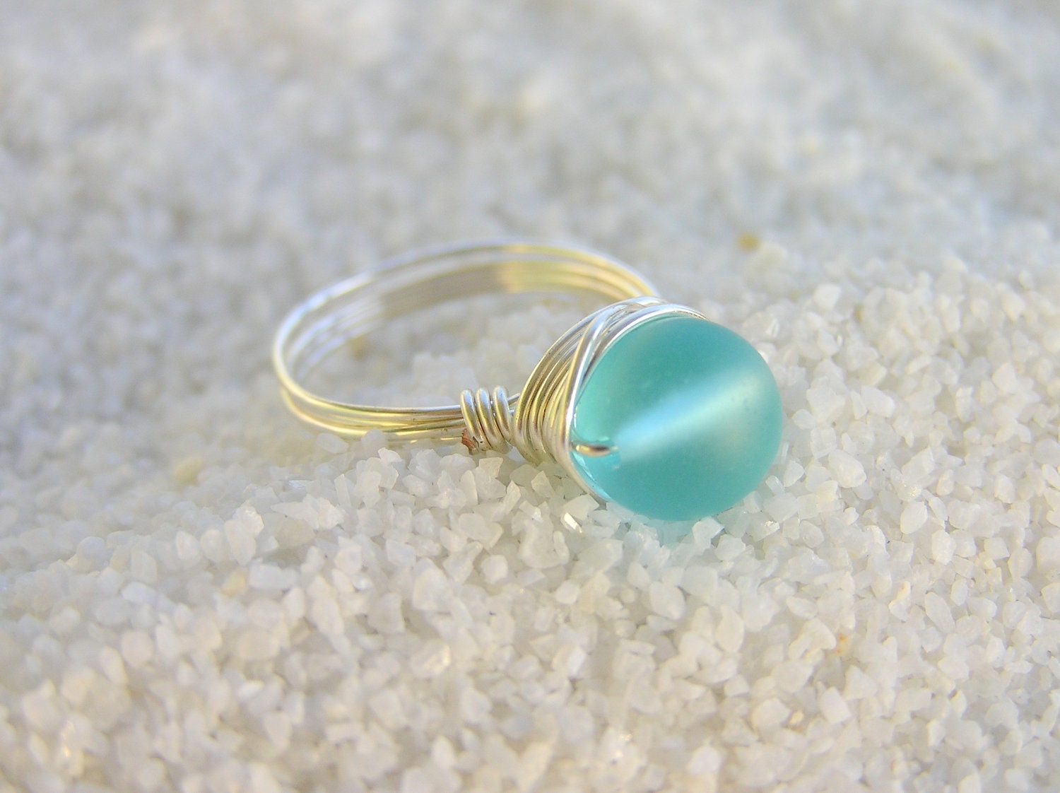 Dark Aqua Seaglass Ring