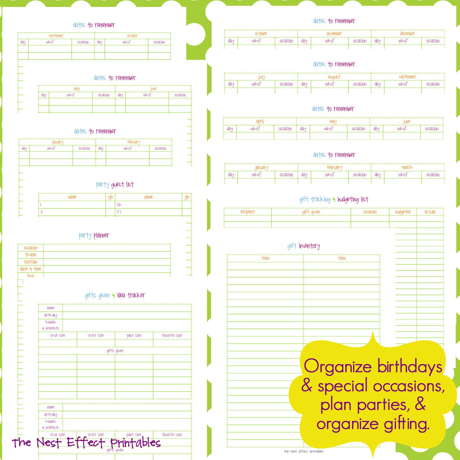 family & party planning set - EDITABLE / FILLABLE - 24 documents