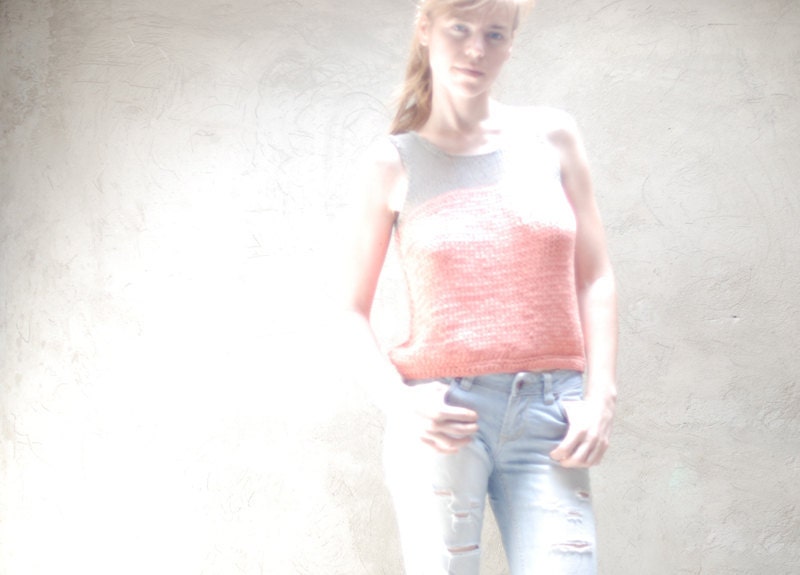 Color block tank top - grey and coral - ready to ship