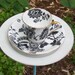 Black and White Floral Tea Cup Bird Feeder - Garden Decor