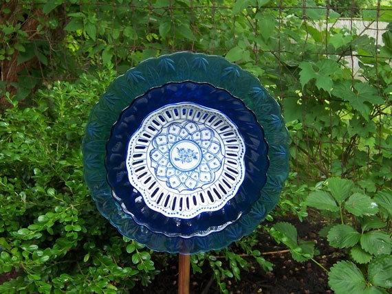 Cobalt Blue Glass Flower Garden Yard Art