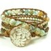 Beaded leather wrap bracelet - triple 3 wrap bracelet - Chan luu style - Gorgeous mint green and caramel brown fire agate.