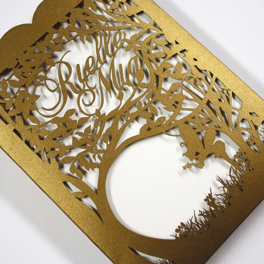 Personalized Laser cut pocket - "Woodland Faeries"