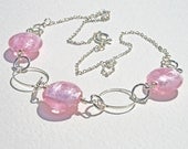 Pale Pink Necklace Silver Chain Glass Bead Pastel Pink - UK Seller
