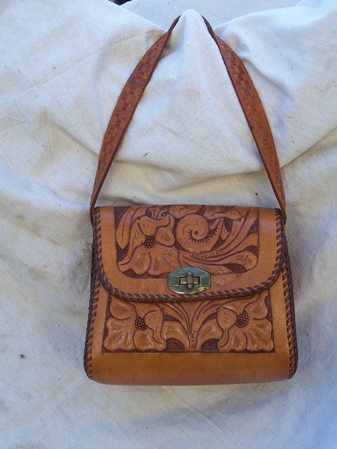 Beautiful Vintage Handtooled Leather Purse Reduced. Now 42.75