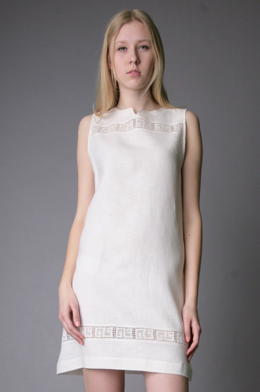 Antique Collection - Linen Short Sleeveless Dress - Tunic