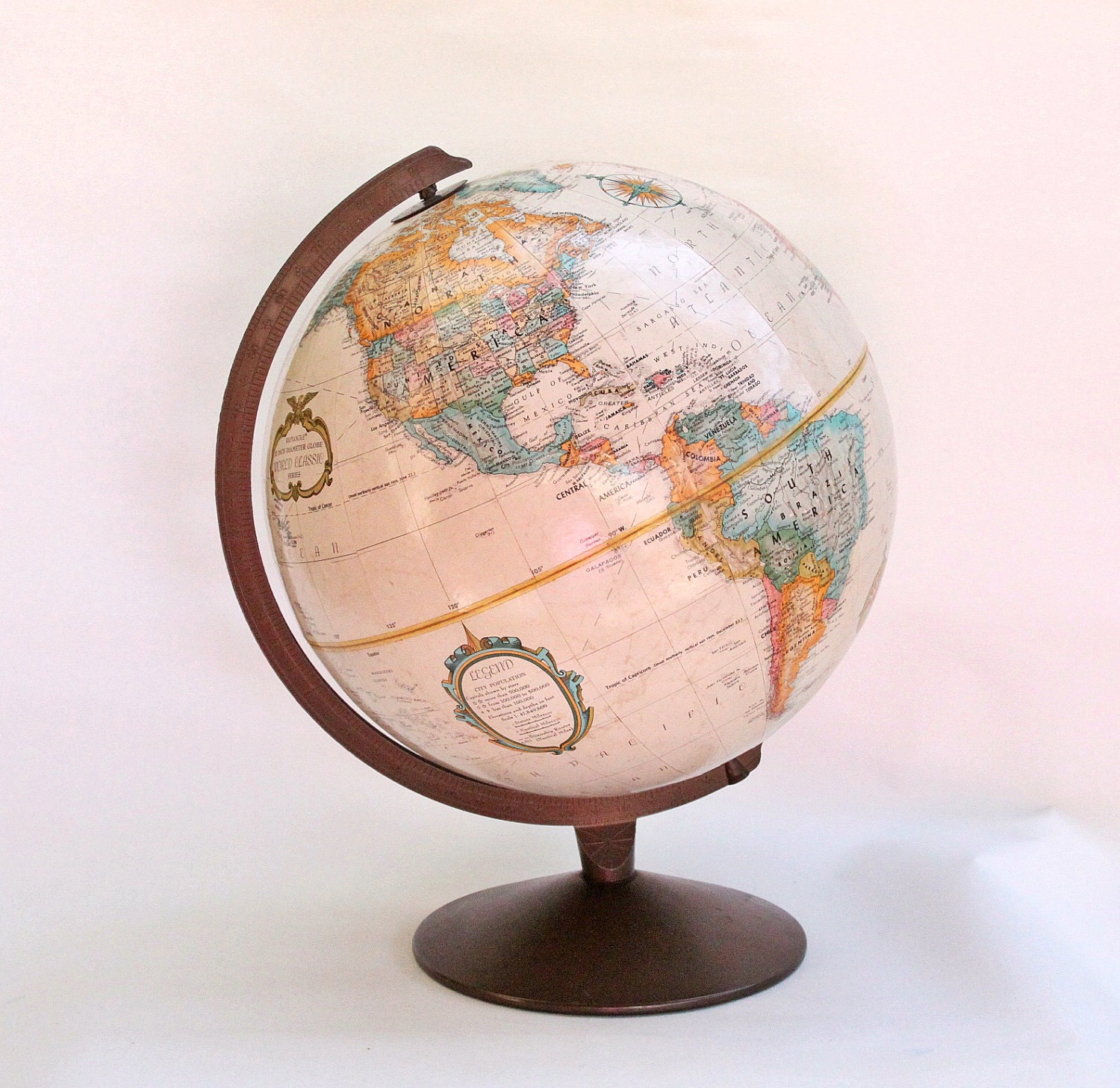 Vintage Replogle 12 Inch Diameter World Classic Series Globe with Dark Copper Color Metal Base // Made in USA