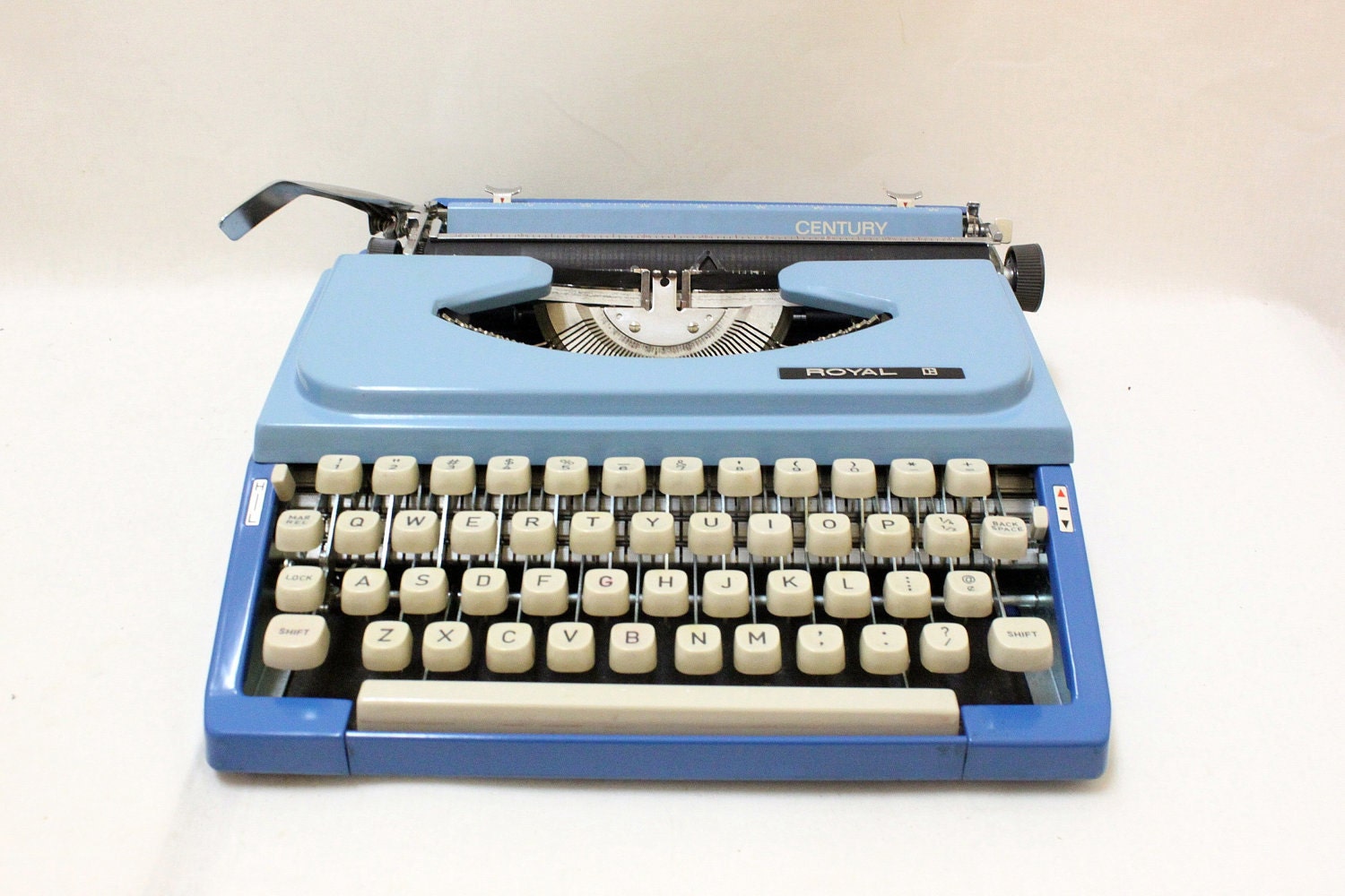 Vintage Royal Century Blue Painting Portable Typewriter with Cover // Made in Japan