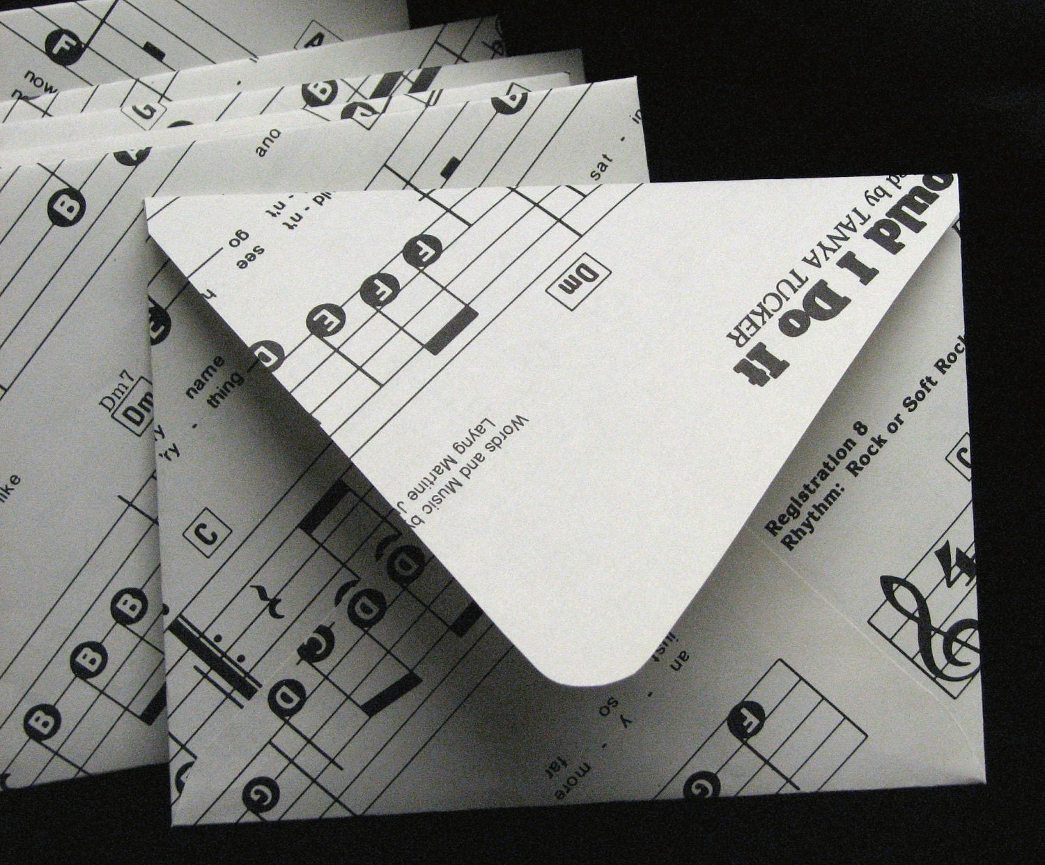 Music Envelopes Hits From the 80s  - Set of 6 - Revamped Recycled Upcycled Stationery- A2 Size
