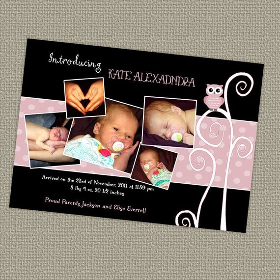 Baby girl photo birth announcement, digital file