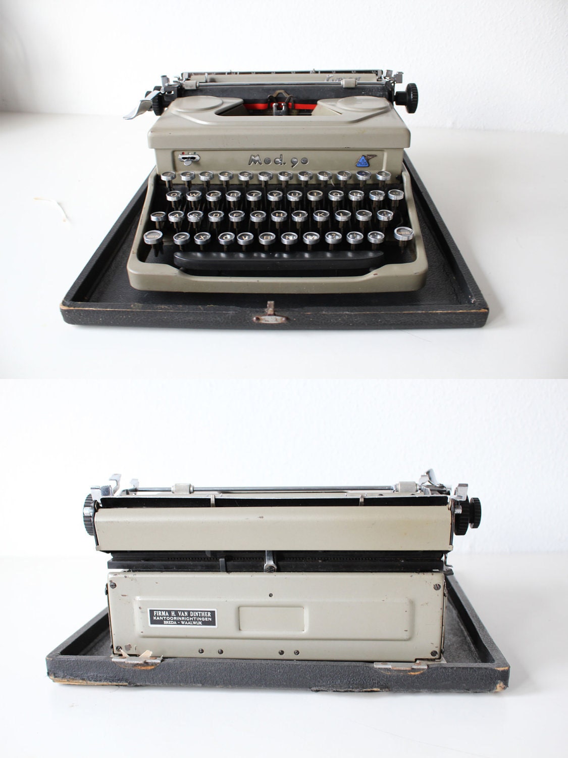 Vintage Everest MOD 90 mechanical typewriter with it's original case, Italy circa 1940