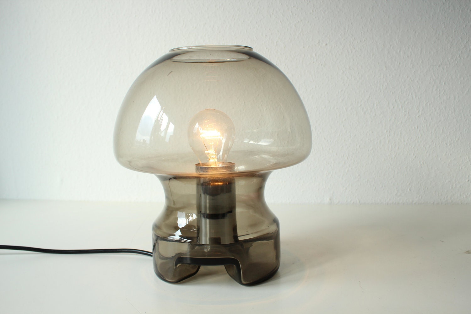 Smoked Glass Mushroom Table Lamp, Raak Design, 70's Space Age