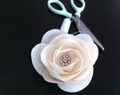 The Original - Cream Silk Rose Hair Clip / Fascinator with Rhinestone Cluster Center