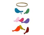 Rainbow Bird Mobile - Baby Crib Mobile - Yellow Orange red Pink Purple Blue Green - For Nursery Or Children's Room