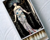 1920s Evening Gala French Soirée Art Deco Fashion Peacock Party Favor Set of 4 Match Boxes