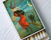 Vintage Halloween Witch Black Cat Magic Party Favor Set of 4 Match Boxes