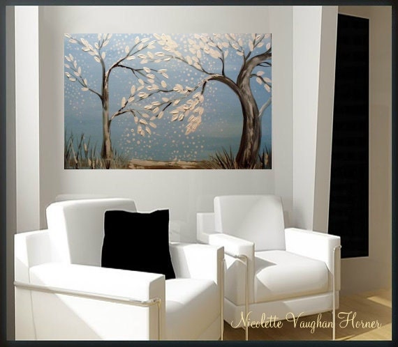 ORIGINAL Large 3ft x 2ft  gallery wrap canvas-Contemporary impasto  modern  abstract  landscape trees painting by Nicolette Vaughan Horner