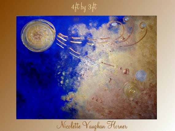 HUGE SIZE Surreal Original Art painting,gold metallics,one of a kind by  Nicolette Vaughan Horner48x36