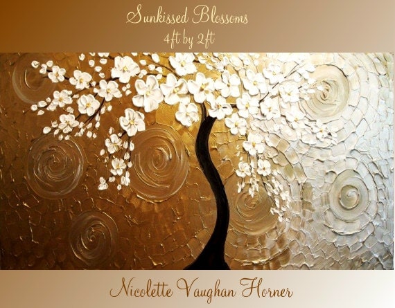ORIGINAL XLarge 4ft x 2ft gallery wrap canvas-Contemporary impasto abstract floral painting by Nicolette Vaughan Horner Free ship