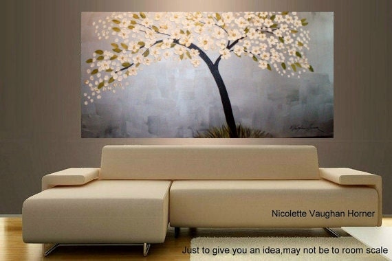 ORIGINAL XLarge 4ft x 2ft gallery wrap canvas abstract landscape trees painting by Nicolette Vaughan Horner