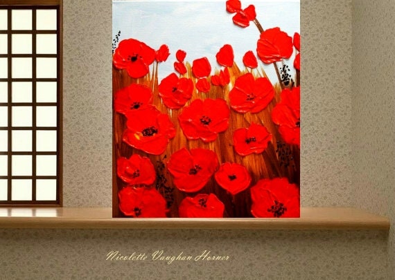 ORIGINAL gallery wrap canvas modern mixed media impasto floral fine art painting by Nicolette Vaughan Horner