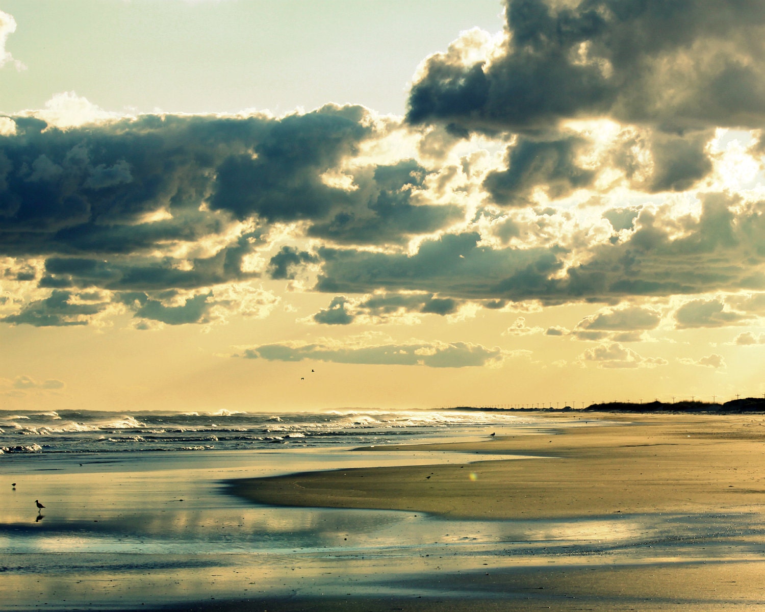 Beach Photography. Beach Photo Print. Golden Sunset Over Teal Blue Sea. - BeachBumChix