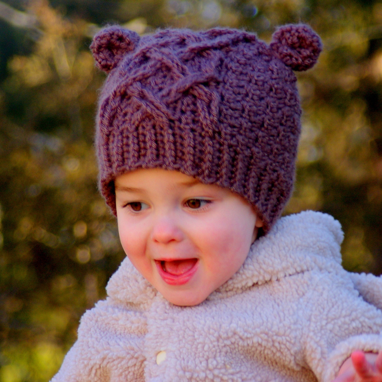 Crochet Pattern Little Bear Cable Hat - pattern 114 - 4 sizes included, baby toddler and childrens sizes - Instant Download