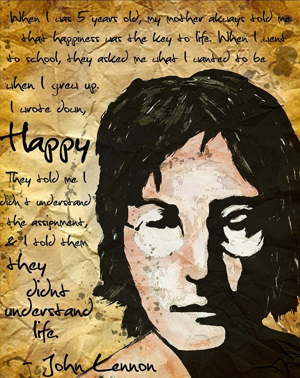 John Lennon 'Happiness' Poster Beatles Mixed media painting 16x20