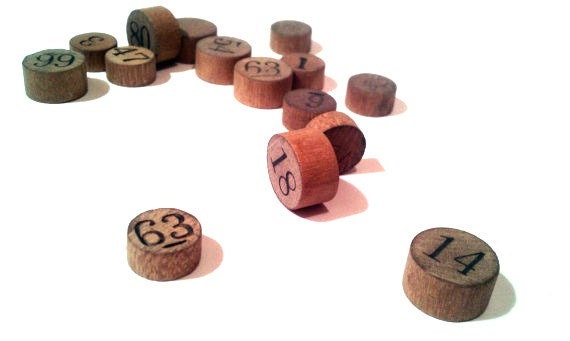 Wood Circle Disc Bingo Number Lot of 15
