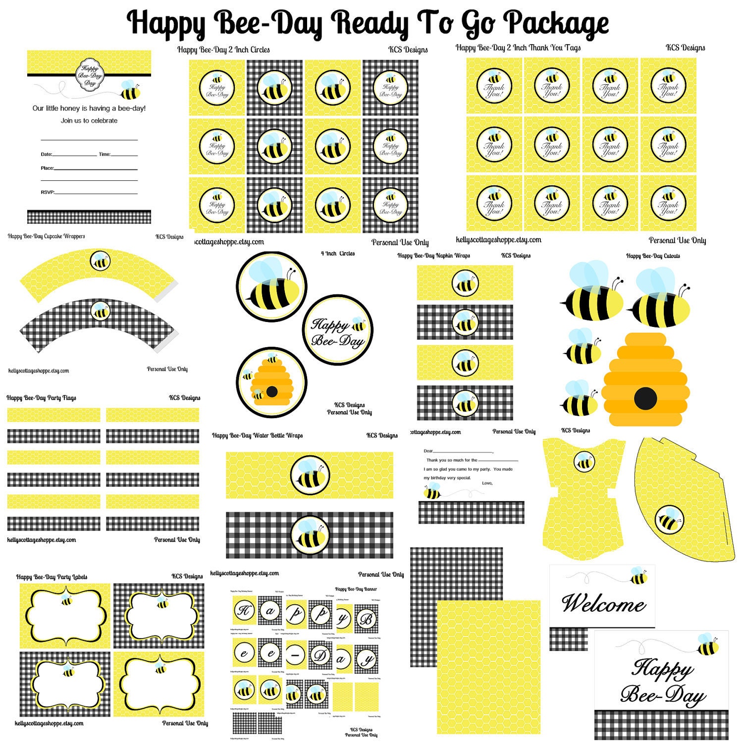 Printable Happy Bee-Day Party- Ready to Go Package Il_570xn