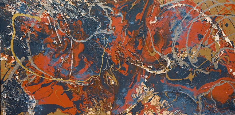 Magma & Ocean original 24"x48" acrylic painting on treated wood panel. Ready to hang.