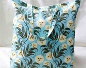 Aqua blue, brown and yellow floral print tote - perfect for grocery, gym, beach and everyday use - Perfect Bridal Shower Gift