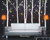 tree wall decal nature forest wall decals birds wall decal nursery wall sticker children  - 6 Birch Tree with Flying Birds and