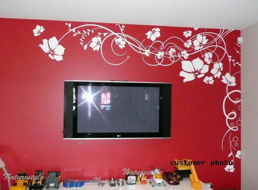 flower wall decals butterflies wall decals nursery wall decals office decal children wall decal-White Flower with Butterflies