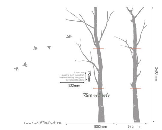 Two Winter Trees with Flying Birds-Vinyl Wall Decal,Sticker,Nature Design