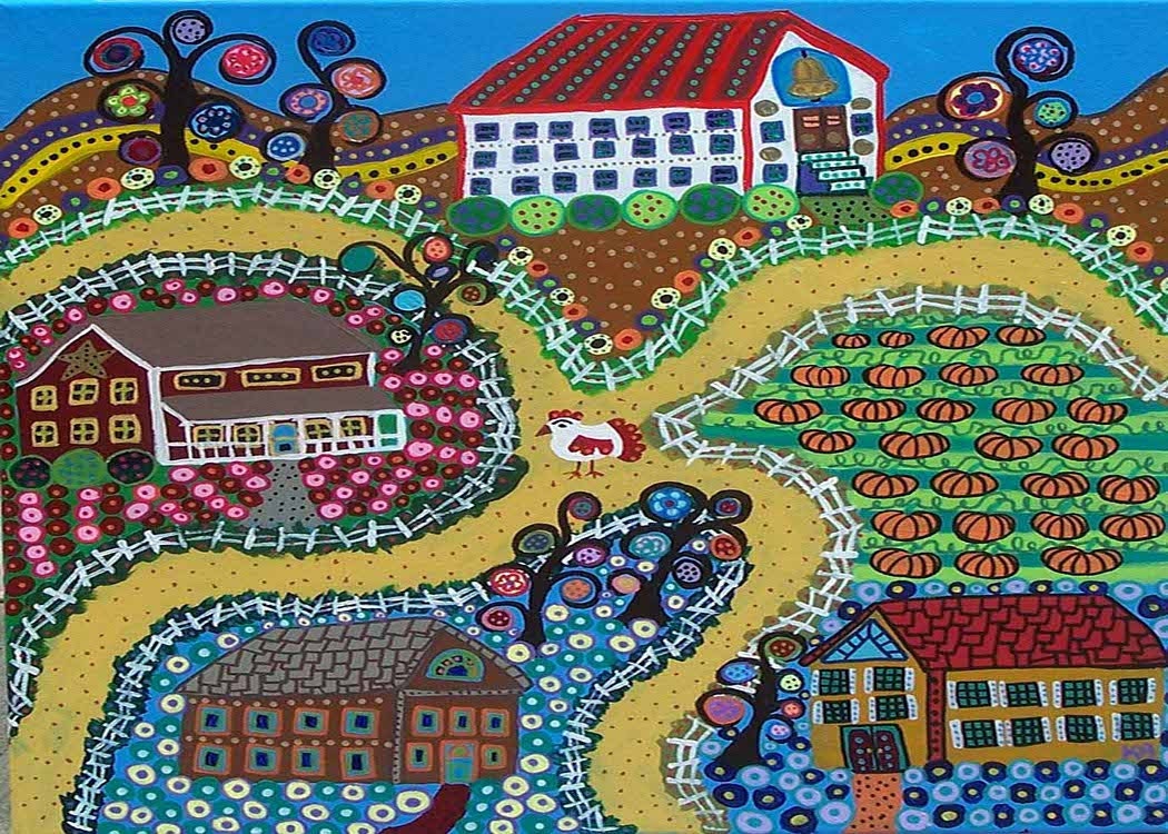 Kerri Ambrosino Art PRINT Folk Art Saltbox  Country Town