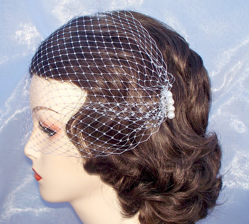 Bridal Bandeau veil-vintage inspired-white-ivory-black French netting