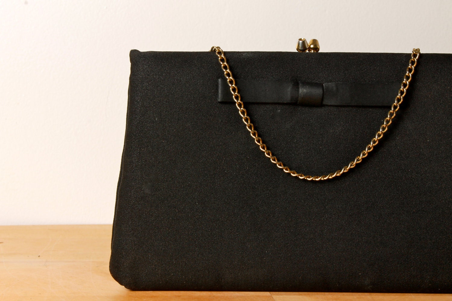 Black Evening Clutch - Peach Lining - 1960s - by Harry Levine