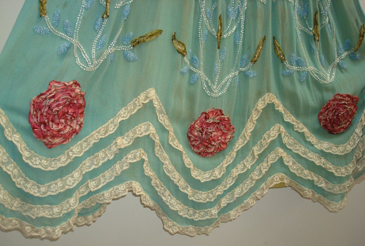 RESERVED 1920s silk floral glass beaded flapper dress
